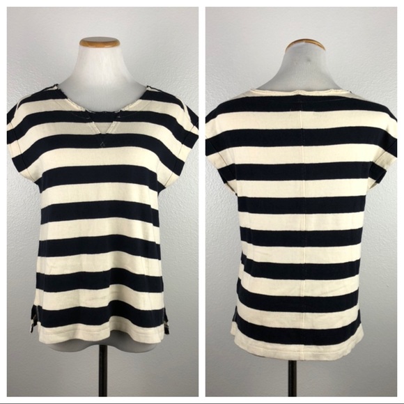Madewell Tops - MADEWELL Striped Boxy Side Slit T Shirt